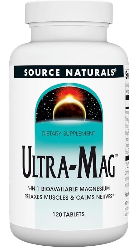 Магний комплексный цитрат/сукцинат/глицинат/малат/таурат с Витамином В6 Source Naturals Ultra-Mag 120 таблеток