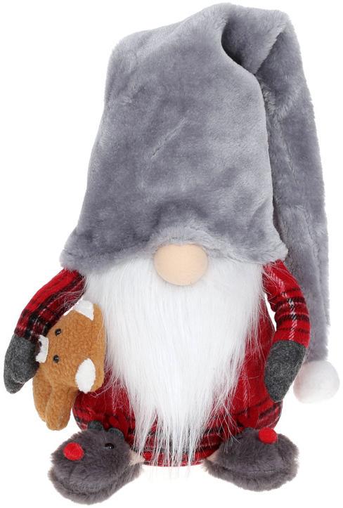 Игрушка мягкая Гном с Медведем 71 см Серый с красным
