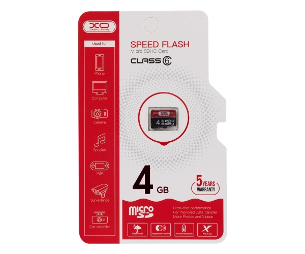 Карта пам'яті XO MicroSDHC 4gb Class 6 Black/Red - фото 1 Карта пам'яті XO MicroSDHC 4gb Class 6 Black/Red - фото 1
