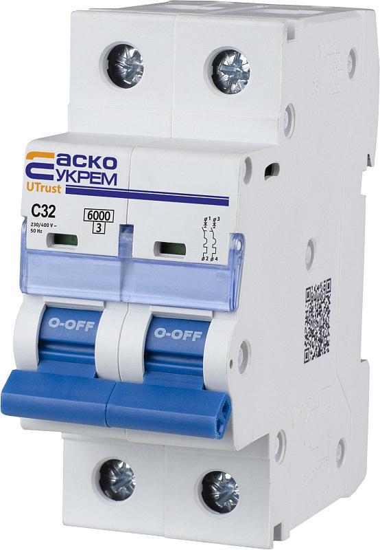 Автоматический выключатель модульный АСКО-УКРЕМ UTrust 2р 32А С 6 kА (A0010210068)