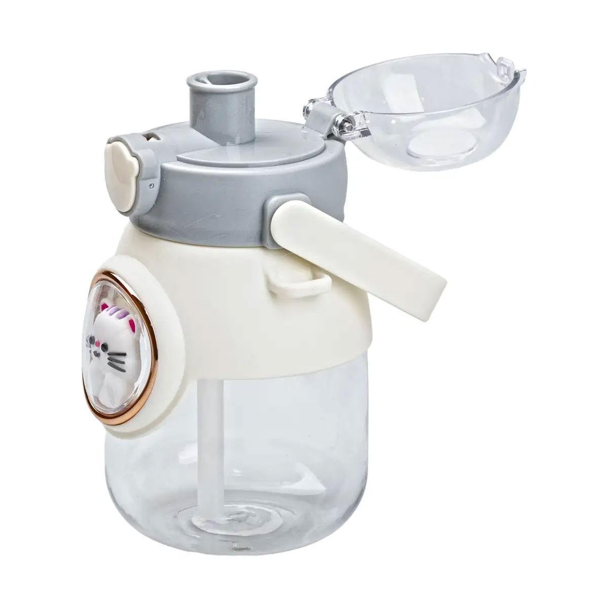 Пляшка для води з трубочкою дитяча з ручкою та ремінцем 820 мл Сірий (HPGM2217G) - фото 4