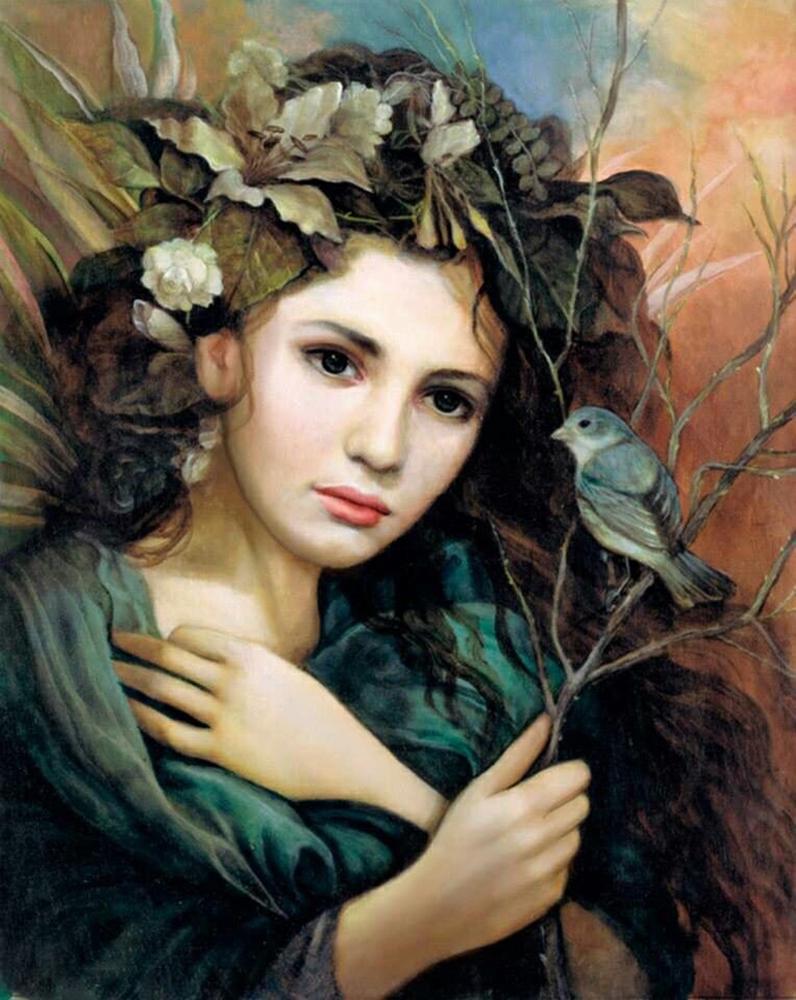 Алмазна мозаїка Дівчина та птиця DIY-FH149 повна викладка 30x40 см (26586)