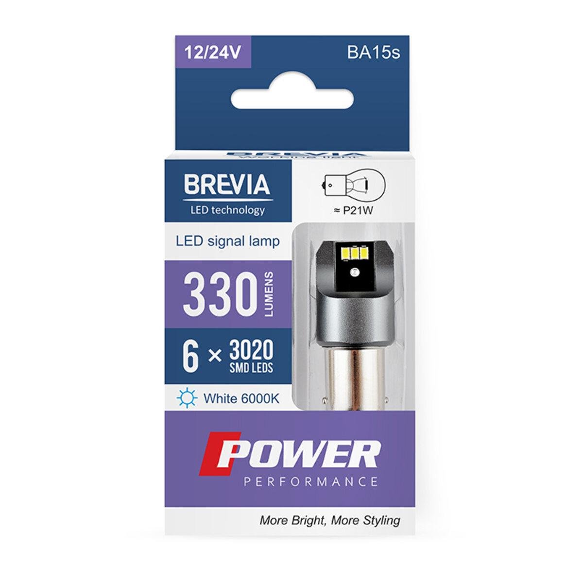 Автолампа LED Brevia Power P21W 330Lm 6x3020SMD 12/24V 2 шт. (4547-5efc4)