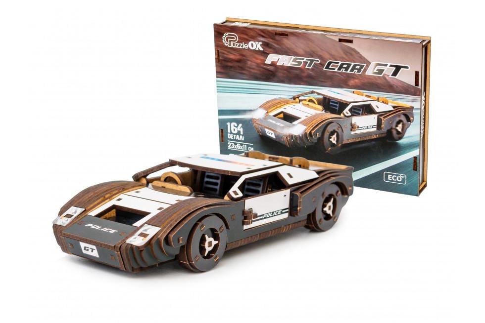 Пазл конструктор из дерева 3D механический PuzzleOK Ford GT 164 детали Коричнево-белый