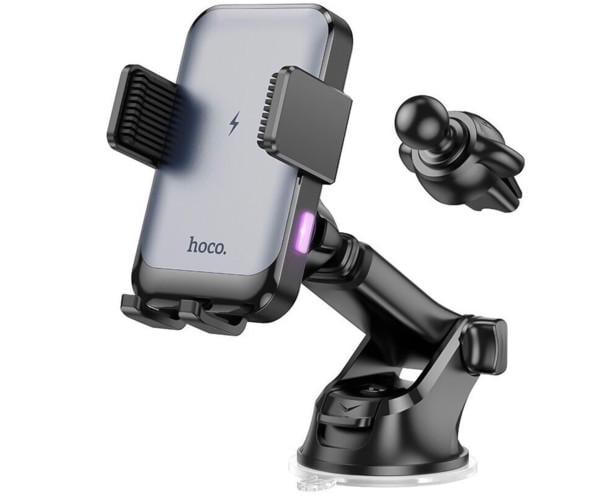Держатель автомобильный Hoco HW9 с функцией беспроводной зарядки 15W 2A Black