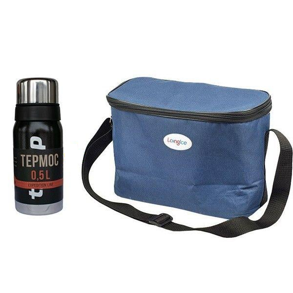 Комплект термосумка Long Ice Темно-синий 12 л 008-1 и термос Tramp 0,5 л (TRC-030)
