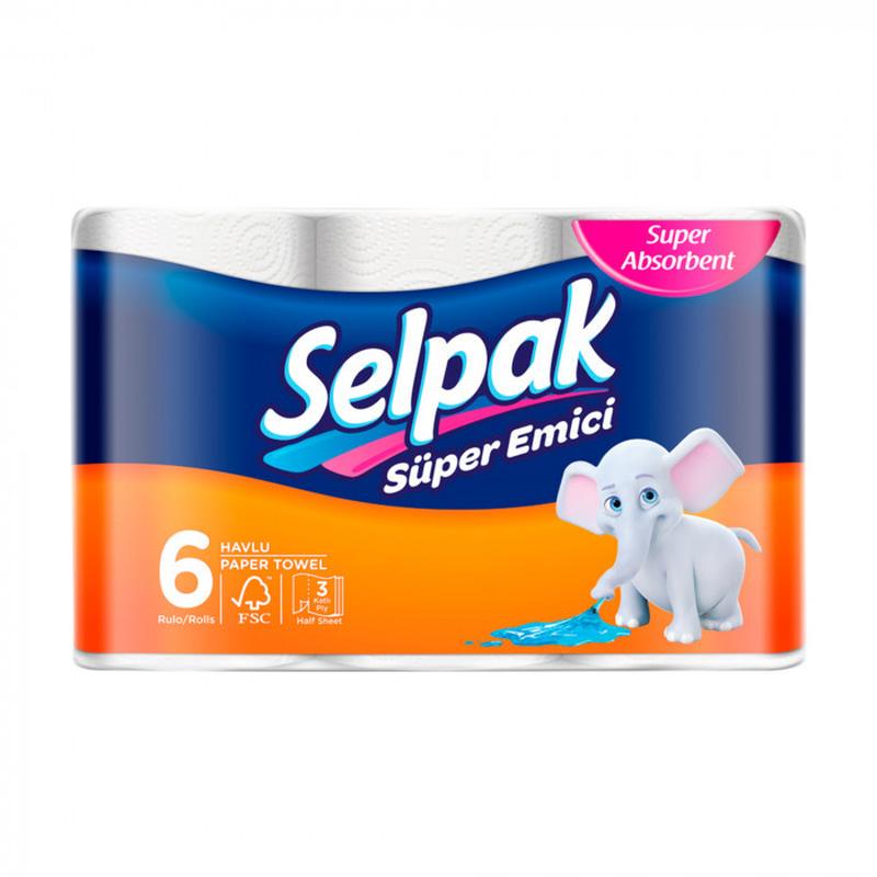 Рушники паперові SELPAK 3-х шарові 6 шт. в упаковці Білий (AN002331)