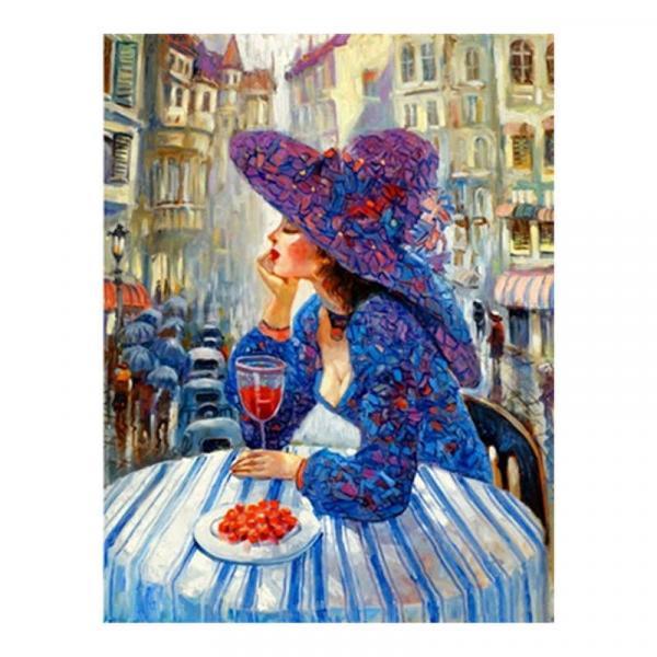 Алмазна мозаїка TK Group Дама в синьому капелюсі 40х30 см з рамкою в коробці (GB73842-mt)