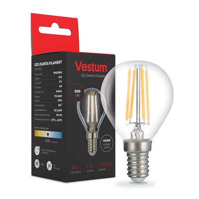 Лампа светодиодная филаментная Vestum G45 Е14 4Вт 220V 4100К 1-VS-2225 (24637156)