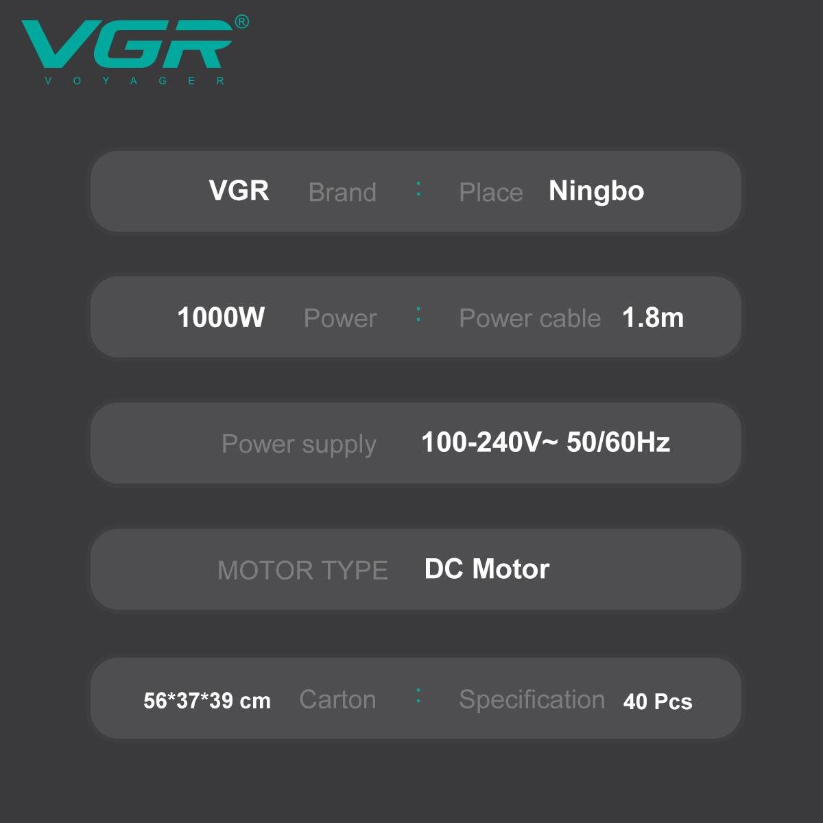 Фен складаний VGR V432 1000 Вт Green (30651727) - фото 3 Фен складаний VGR V432 1000 Вт Green (30651727) - фото 3