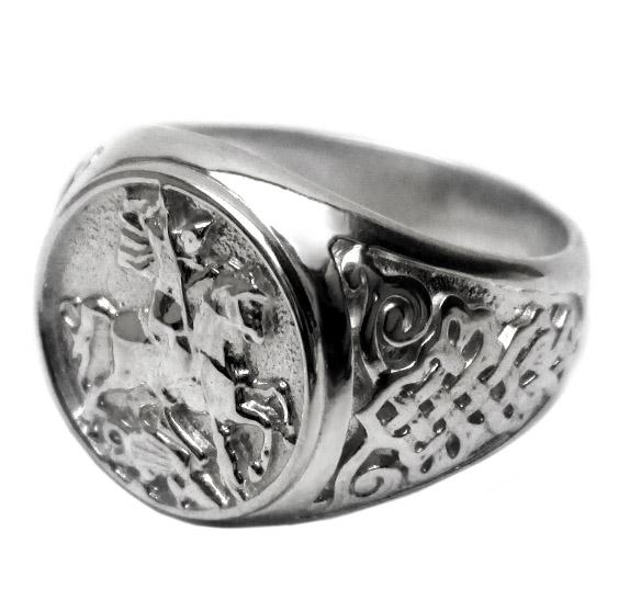 Серебряный перстень Георгий Победоносец 18,5 (040п6)