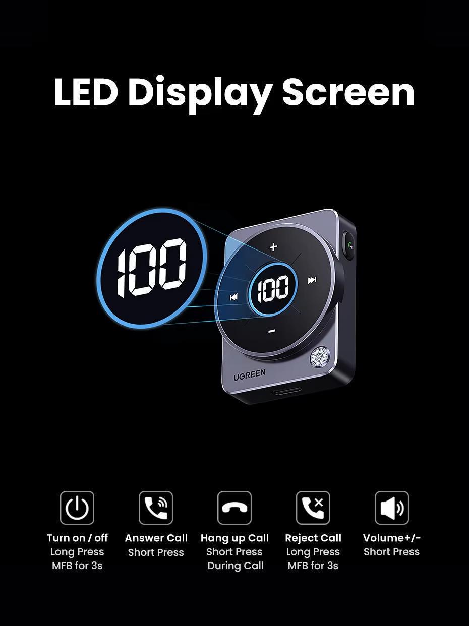 Адаптер UGREEN Bluetooth 5.4 AUX 3,5 мм 300 мАг 20 год Чорний (35003) - фото 3 Адаптер UGREEN Bluetooth 5.4 AUX 3,5 мм 300 мАг 20 год Чорний (35003) - фото 3