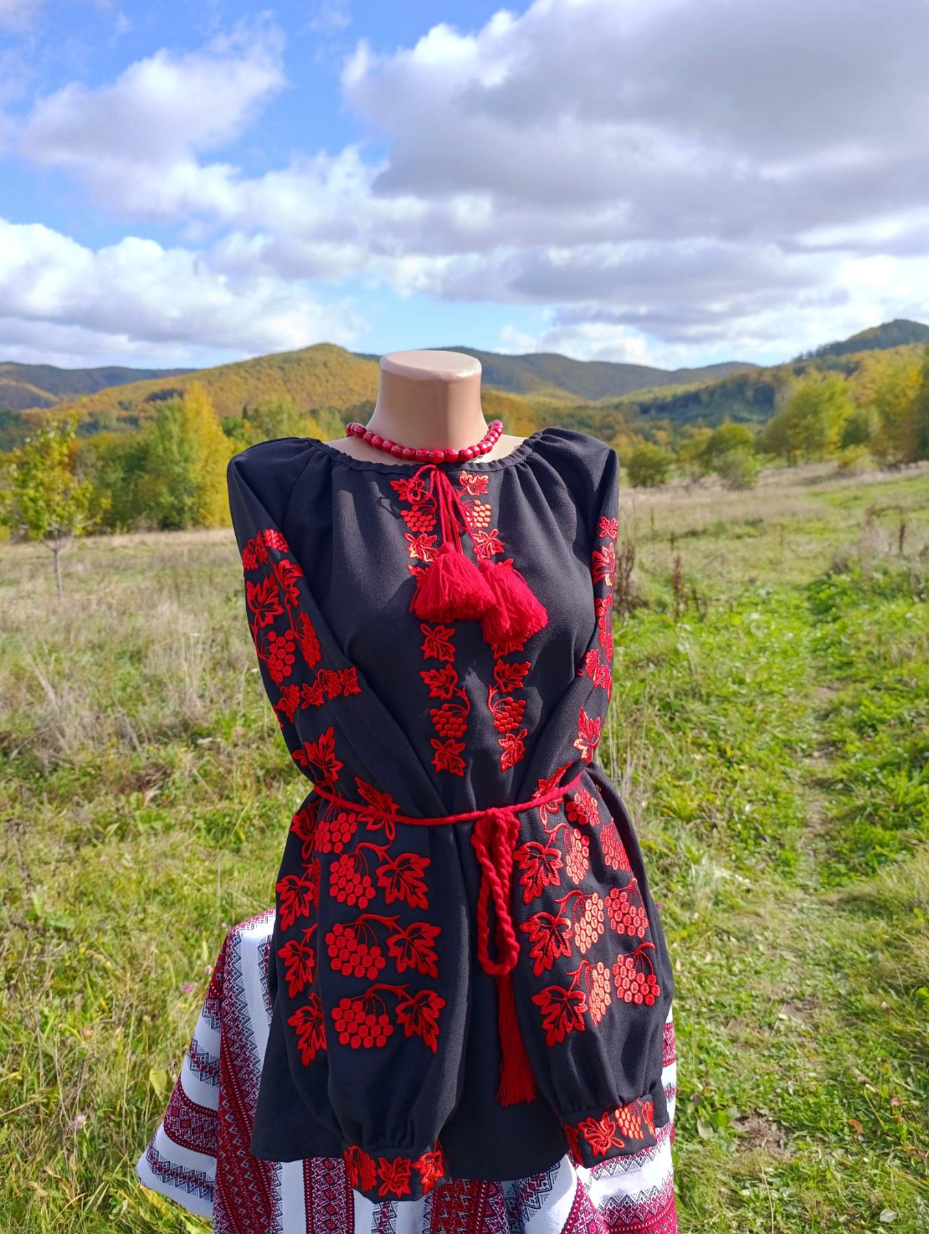 Вишиванка жіноча Червоний Калина на натуральному домотканому полотн р. 42 Чорний (901650123) - фото 2 Вишиванка жіноча Червоний Калина на натуральному домотканому полотн р. 42 Чорний (901650123) - фото 2