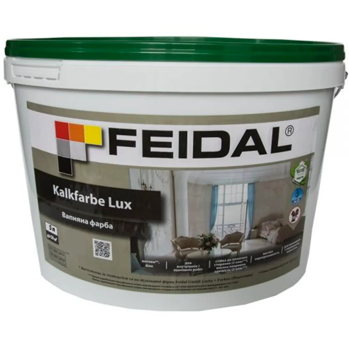 Фарба вапняна Kalkfarbe Lux Feidal для внутрішніх/зовнішніх робіт 5 л Білий (27581808) - фото 1