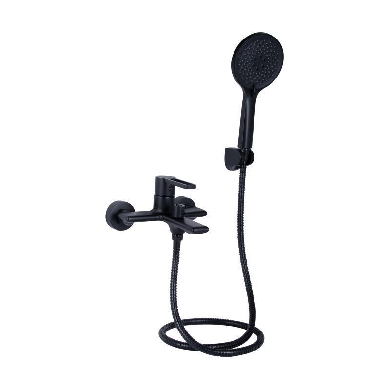 Смеситель для ванной Qtap Taurus с душевым гарнитуром Black Matt