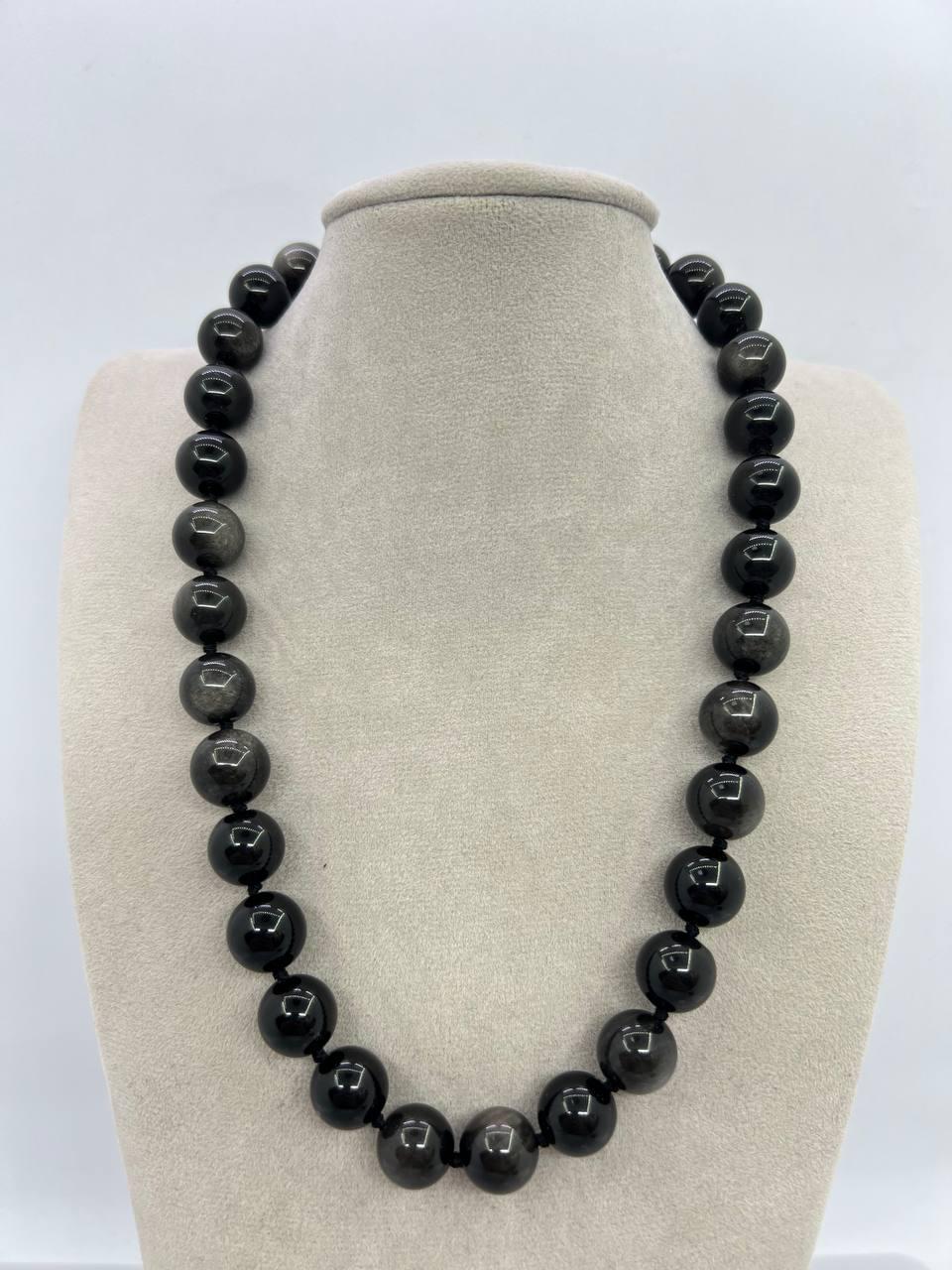 Бусы обсидиан 12 мм 42 см Черный (11630)