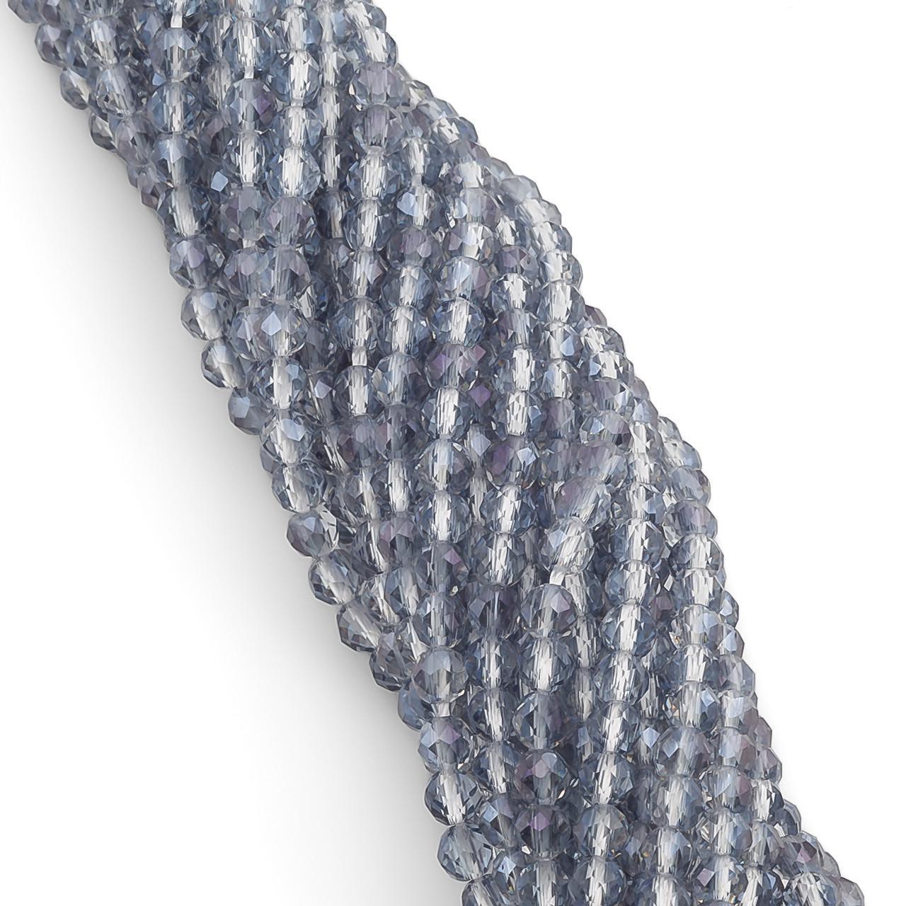 Намистини з круглим огранюванням на нитці 37 см зі шпінелі 3 мм 130 шт. Сірий/Прозорий (БШ0003к12)
