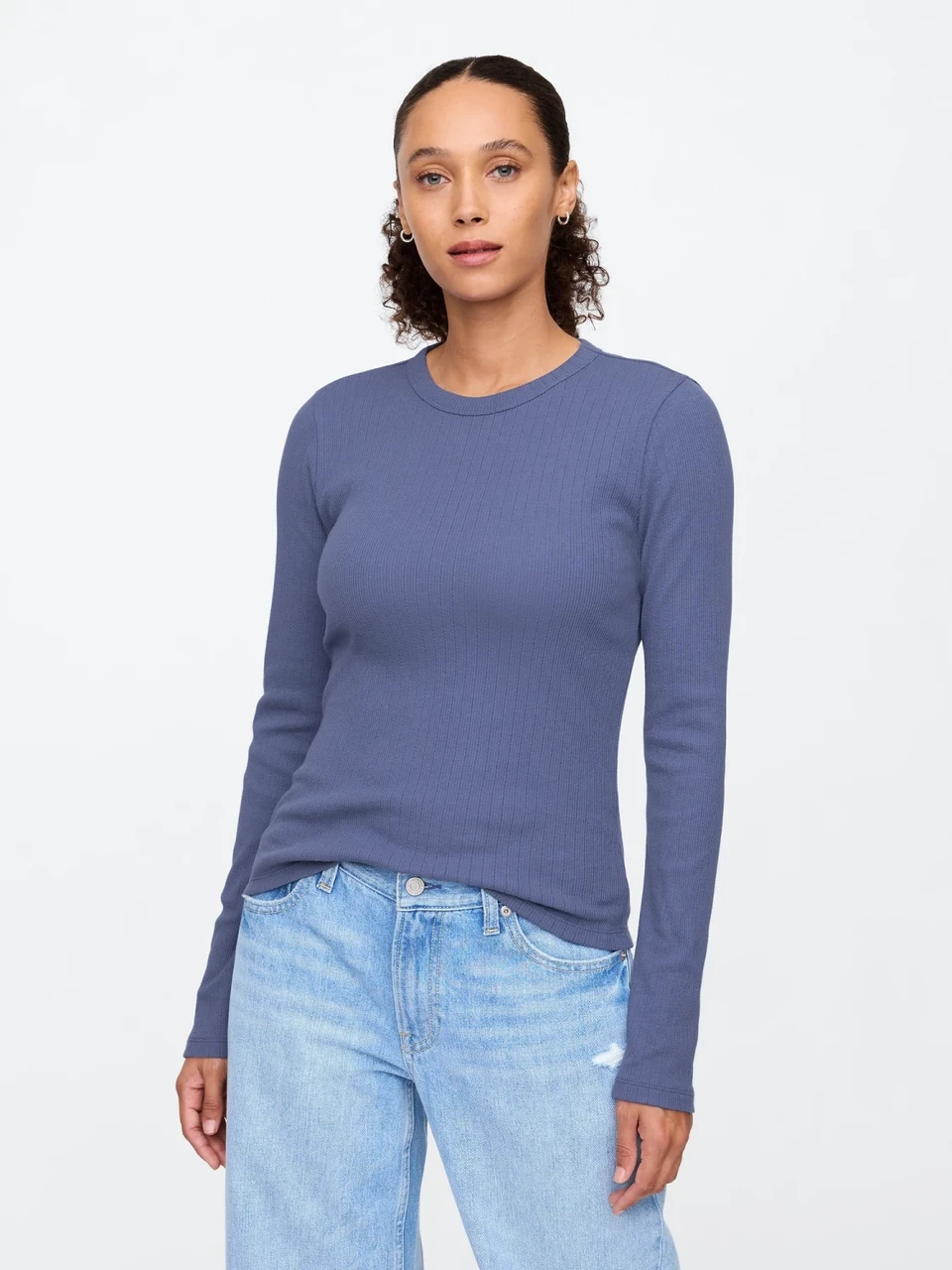 Лонгслив женский GAP Pointeelle Crewneck T-Shirt XS Синий (4826241296670)