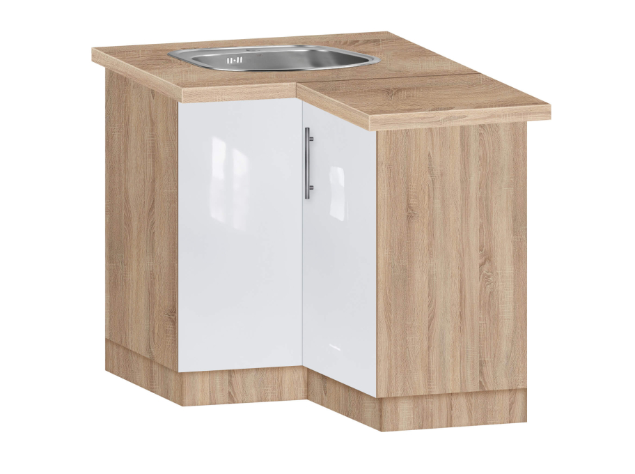 Тумба кутова кухонна №2 МАКСІ-МЕблі квадрат сатин зі стільницею 1-ї категорії Дуб сонома/Білий гладкий (5103465)