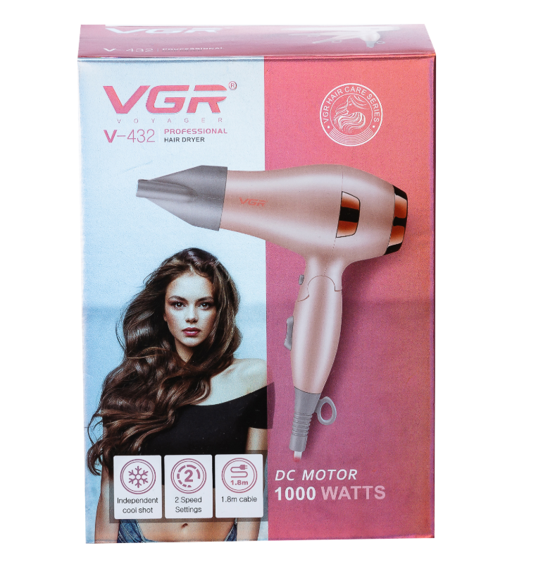 Фен для волосся дорожній VGR V-432 з концентратором Рожевий (29871234) - фото 6