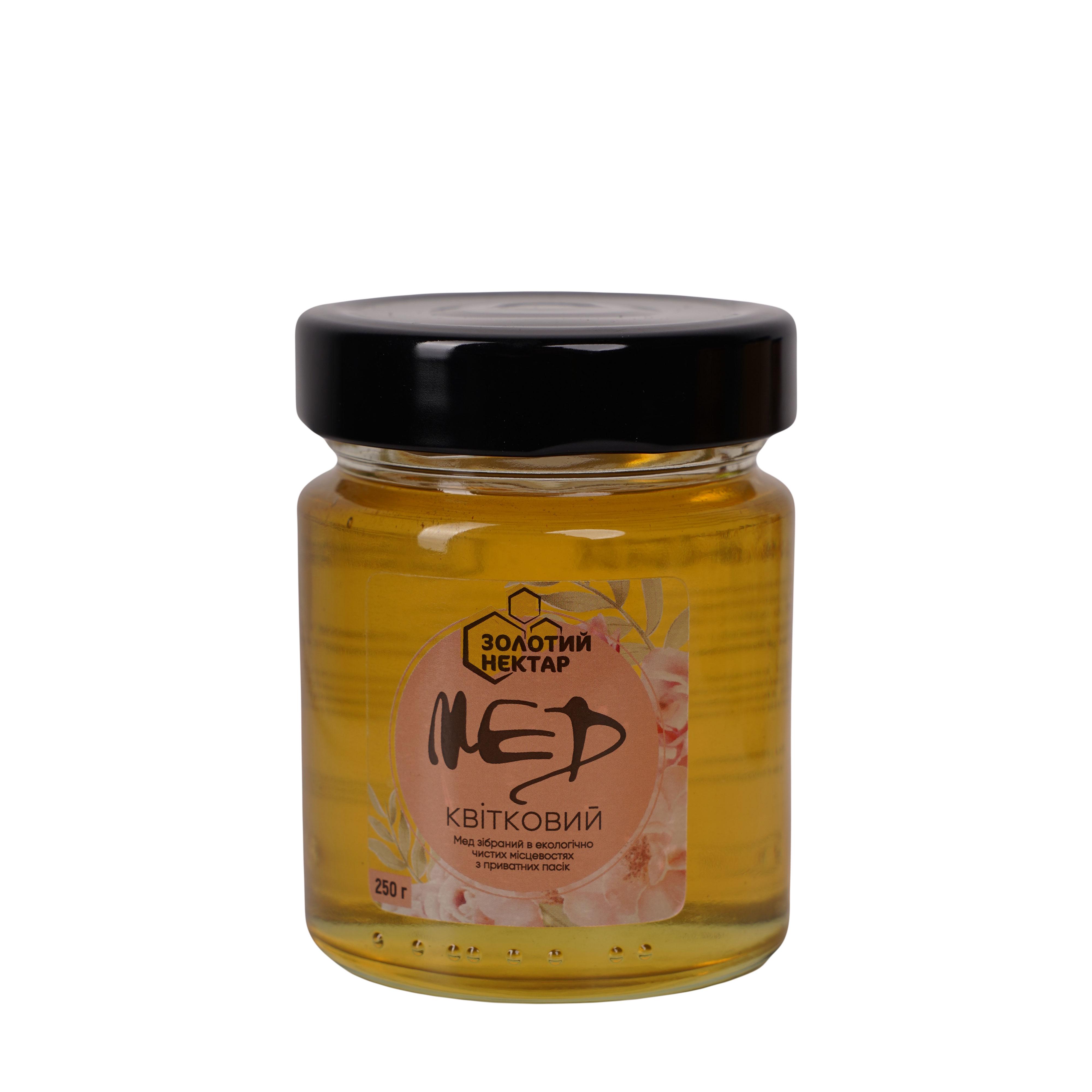 Мёд цветочный натуральный пчелиный Золотой Нектар в стеклянной банке 250 г
