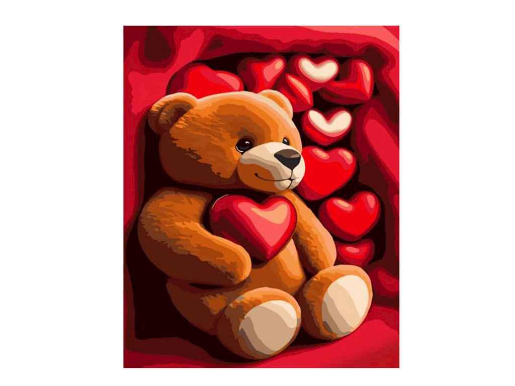 Картина по номерам Strateg Медвежонок с сердечками 40х50 см (GS965)
