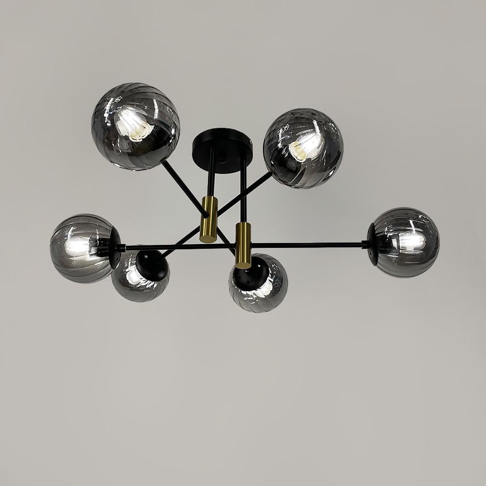 Люстра потолочная на 6 графитовых плафонов с латунной фурнитурой Черный (51797/6 TBS+BK+GR)