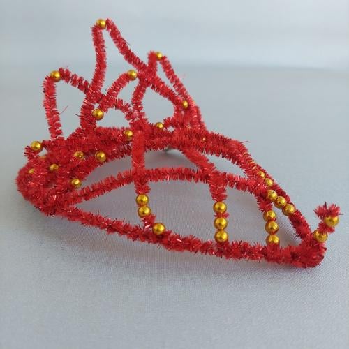 Диадема-корона новогодняя из мишуры ручной работы 19х14х8 см Красный (210114)