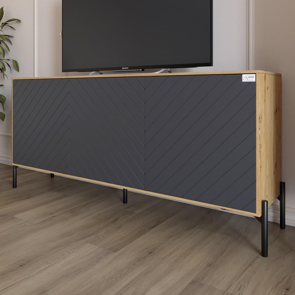 Тумба под телевизор Lion Амарант с черными металлическими ножками 168x40x76,5 см Дуб Артизан/Графитовый (000-000-2357)
