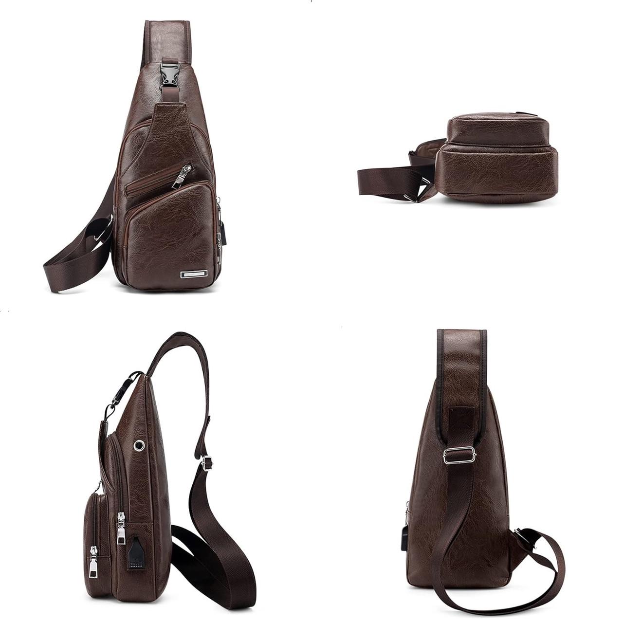 Сумка-слінг чоловіча через плече із зовнішнім карманами Темно-коричневий (LR 3416 BND) - фото 4 Сумка-слінг чоловіча через плече із зовнішнім карманами Темно-коричневий (LR 3416 BND) - фото 4