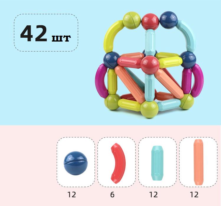 Конструктор дитячий магнітний 3D Magnetic Sticks, що розвиває 42 деталі (23417763) - фото 3 Конструктор дитячий магнітний 3D Magnetic Sticks, що розвиває 42 деталі (23417763) - фото 3