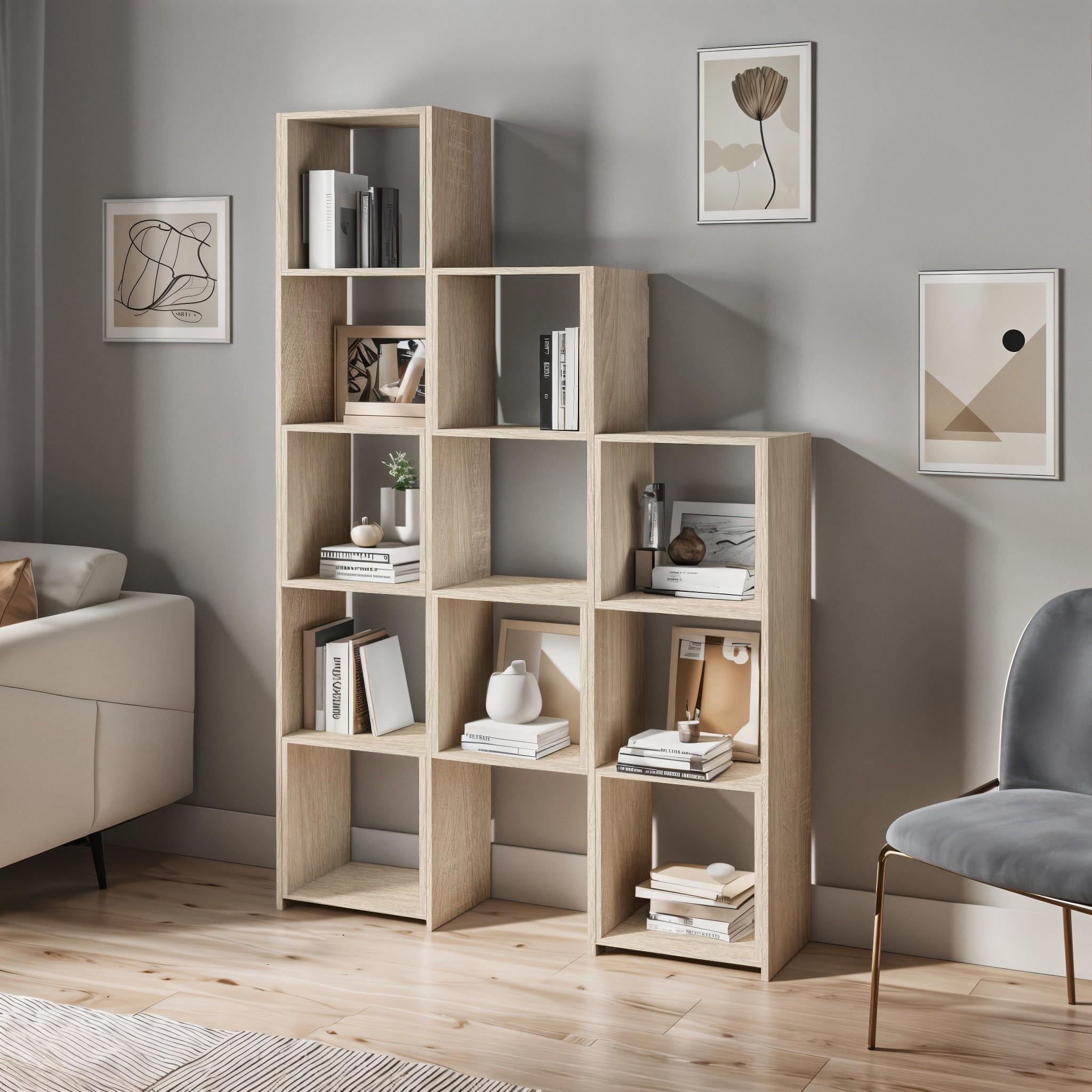 Стеллаж для книг и декора на 11 ячеек P-10 1168х280х1812 мм Дуб Сонома