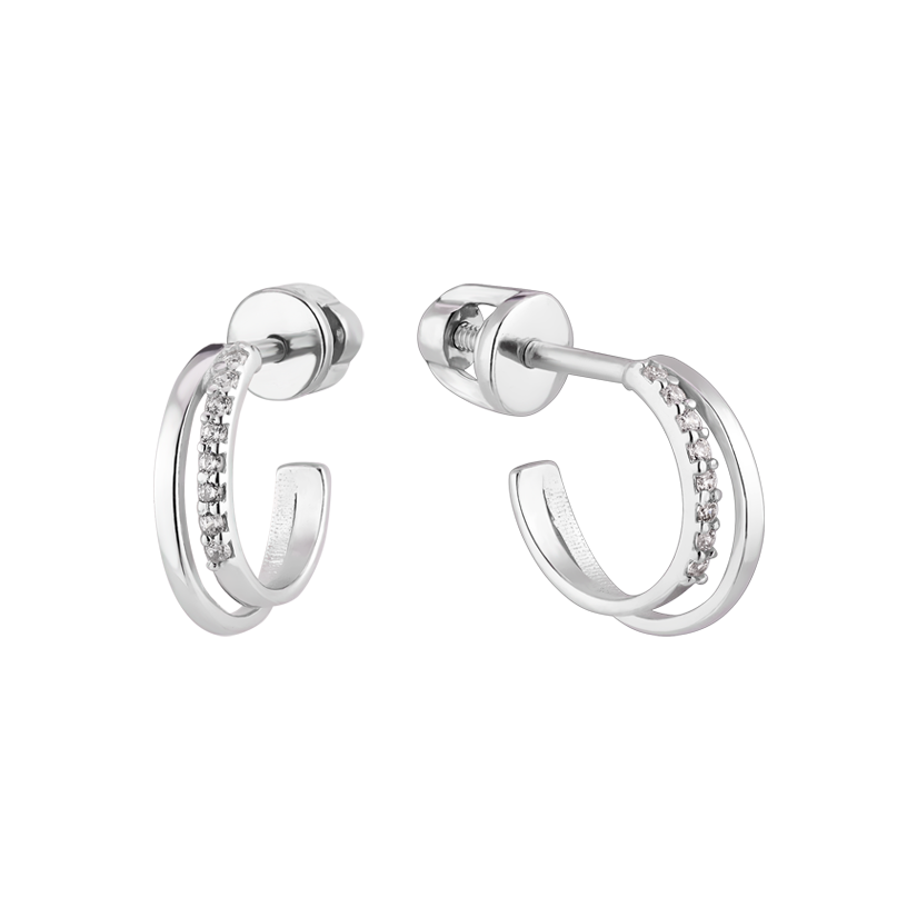 Серьги серебряные пусеты Изящные полукруги дополнены мерцающими камешками