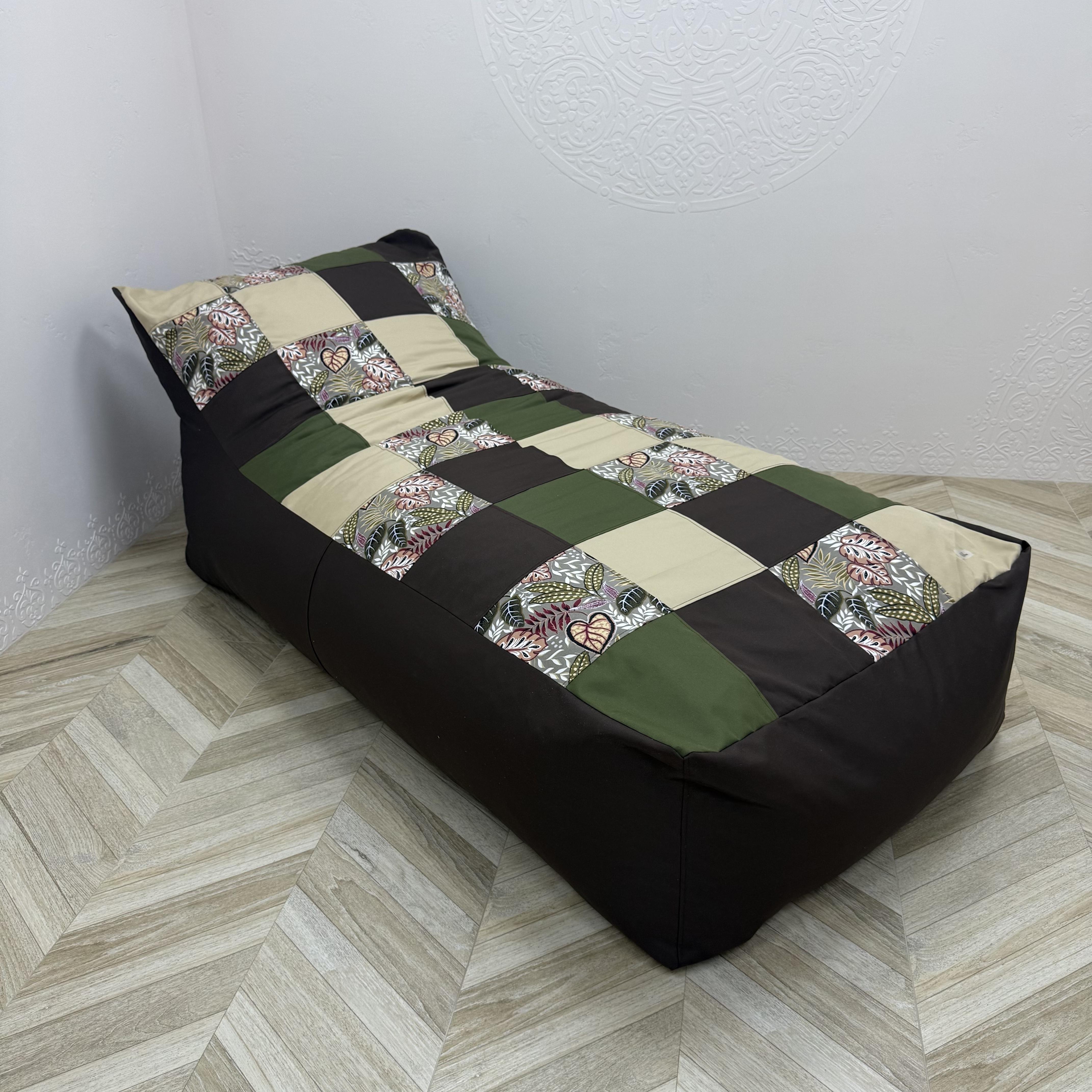 Бескаркасное кресло водонепроницаемое пэчворк Comfort Home Monstera ginger 90х180х80 см
