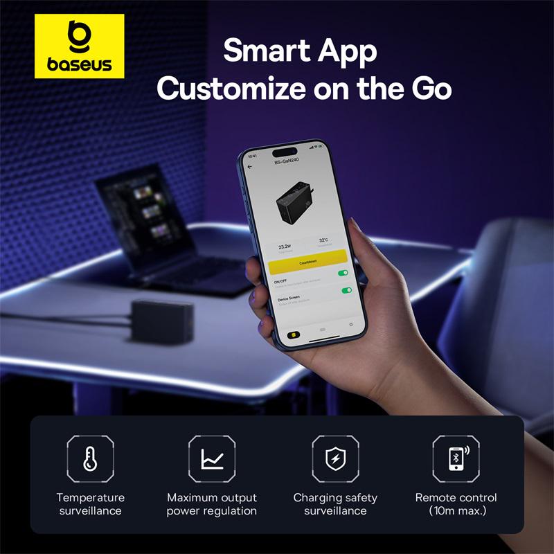 Зарядний пристрій для кабелю BASEUS Baseus Digital GaN Intelligent Desktop Fast Charger 3C+U+DC 240W EU Cluster Black (P10163901113-00) - фото 14 Зарядний пристрій для кабелю BASEUS Baseus Digital GaN Intelligent Desktop Fast Charger 3C+U+DC 240W EU Cluster Black (P10163901113-00) - фото 14