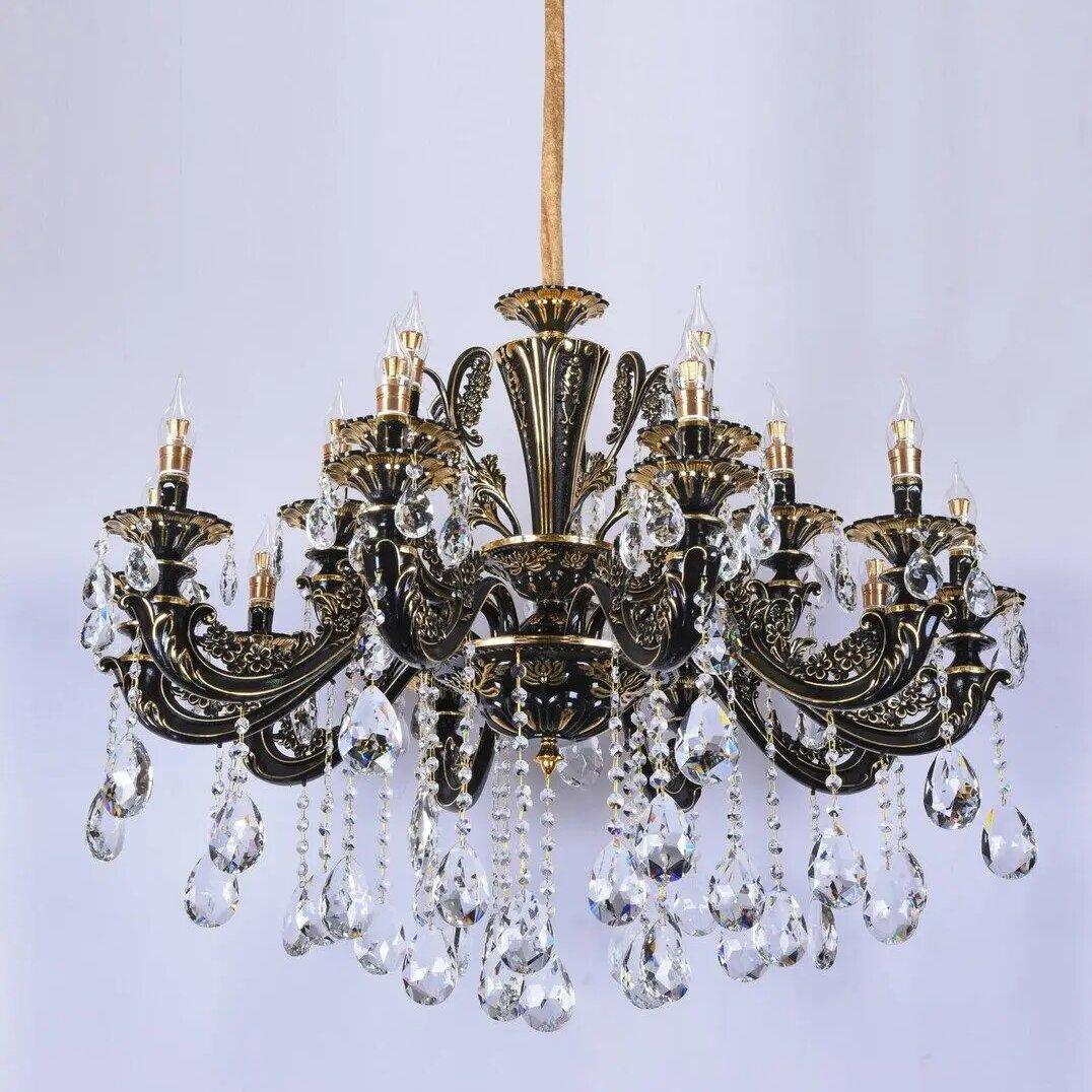 Люстра Sirius з кришталевими підвісами під п'ятнадцять ламп Е14 Бронзовий (Ш 88008/10+5)