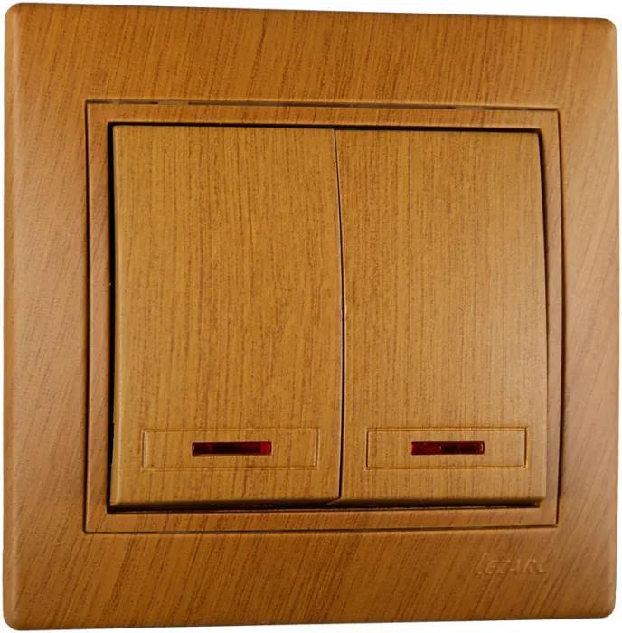 Выключатель двухклавишный Lezard Mira с подсветкой Дуб классический (27549350)