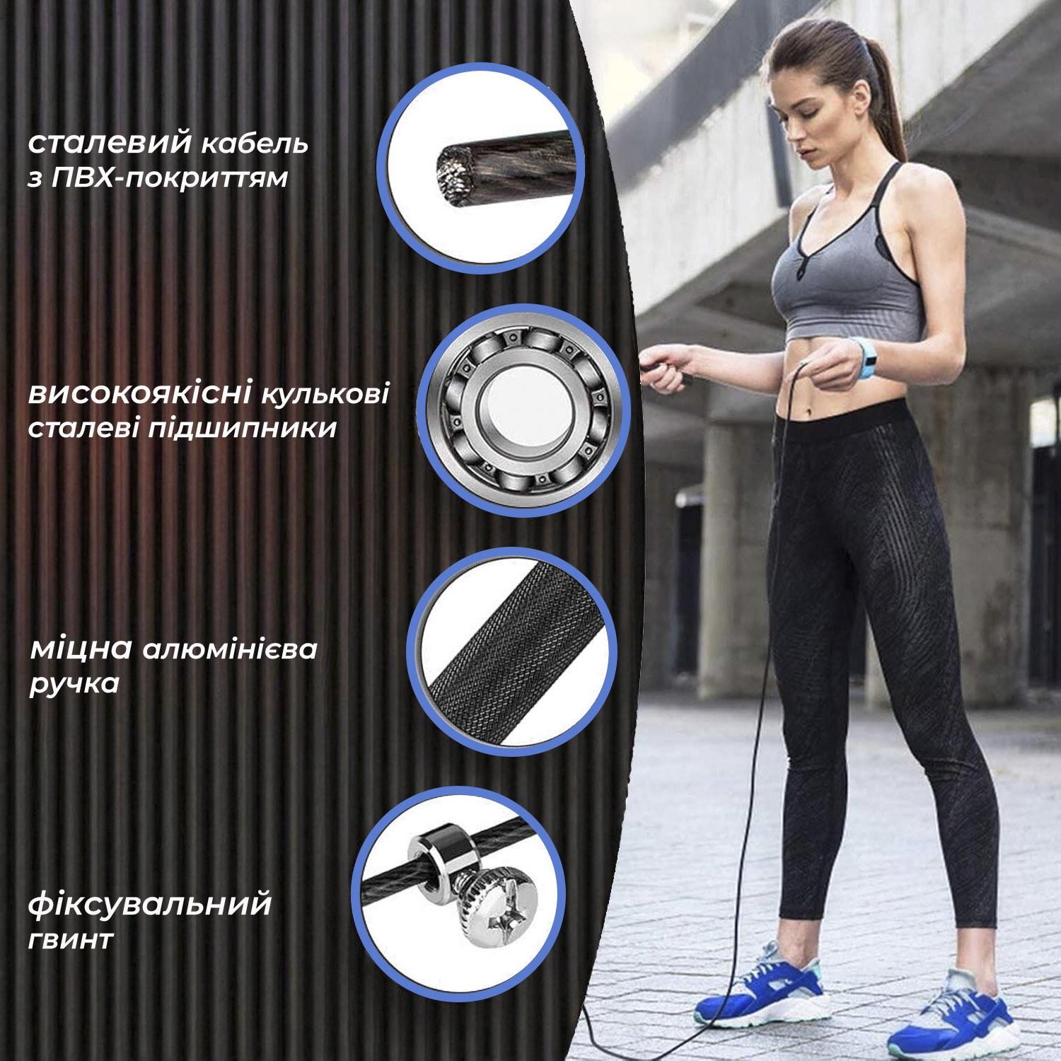 Скакалка спортивная скоростная с металлическим тросом подшипником регулировкой длины Черный - фото 4 Скакалка спортивная скоростная с металлическим тросом подшипником регулировкой длины Черный - фото 4