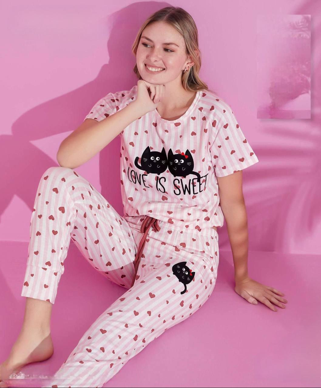 Пижама женская с котиками XL Розовый (700720)