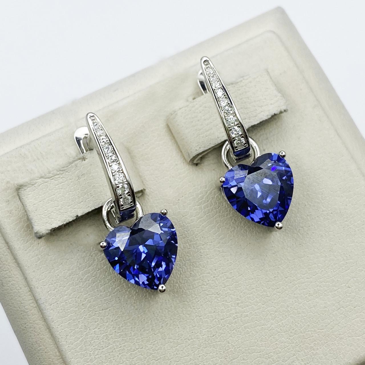 Серьги серебряные Сердце с танзанитом и кубическим цирконием 6,76 г (1938509600)