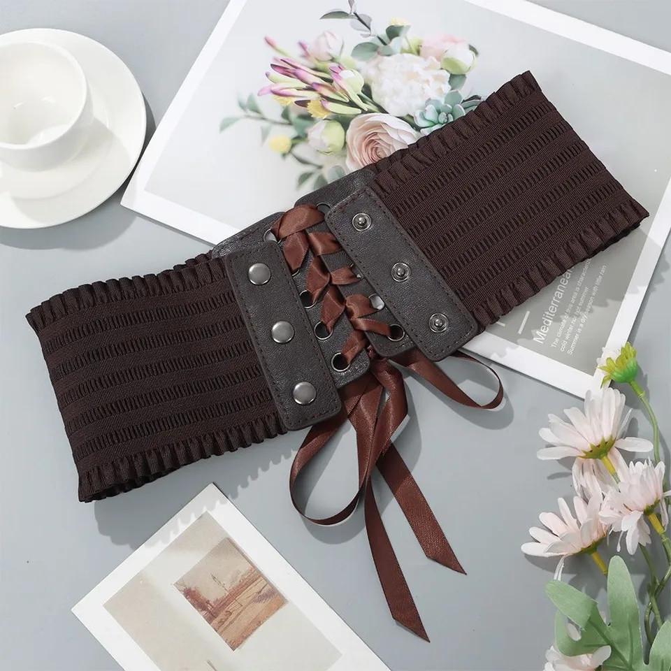 Корсет с атласной завязкой на кнопках Коричневый Корсет с атласной завязкой на кнопках Коричневый