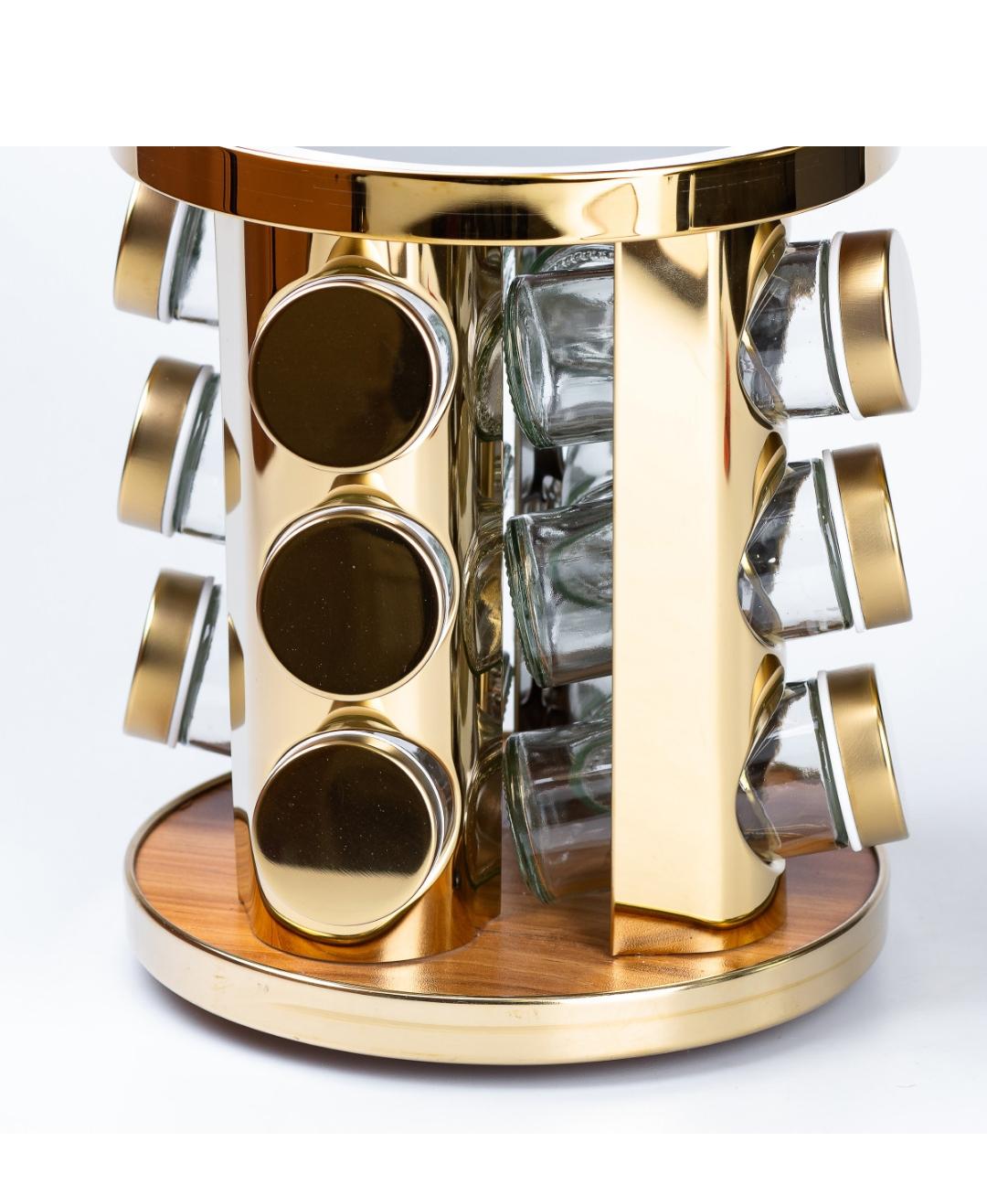 Набір ємностей для спецій TS Kitchen HP15284 на підставці з дзеркалом та LED-підсвіткою 13 пр. Золотий (17822571) - фото 4