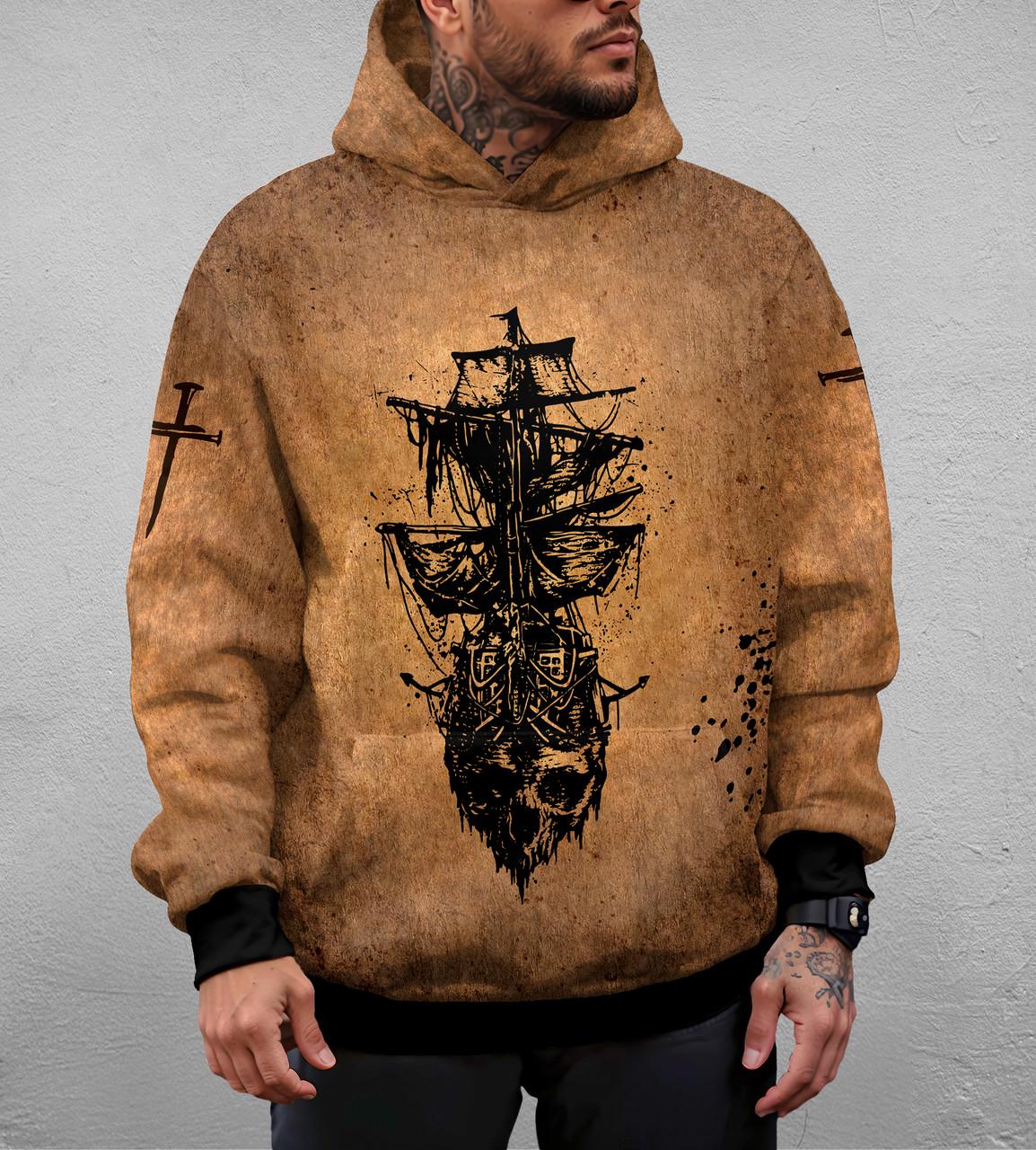 Худі чоловіче Корабель Череп XL Коричневий (11191)