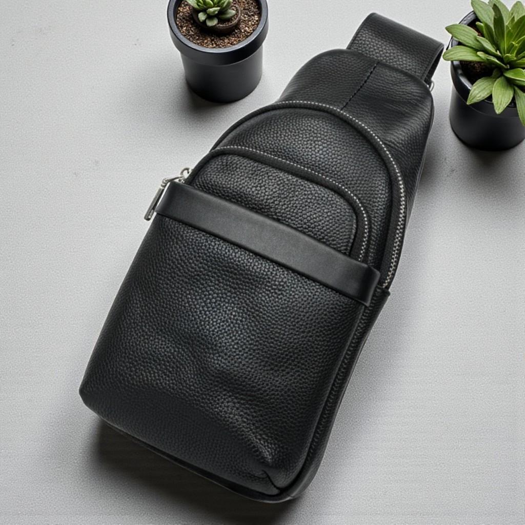 Сумка слинг кожаная мужская через плечо качественная из натуральной кожи Черный Сумка слинг кожаная мужская через плечо качественная из натуральной кожи Черный