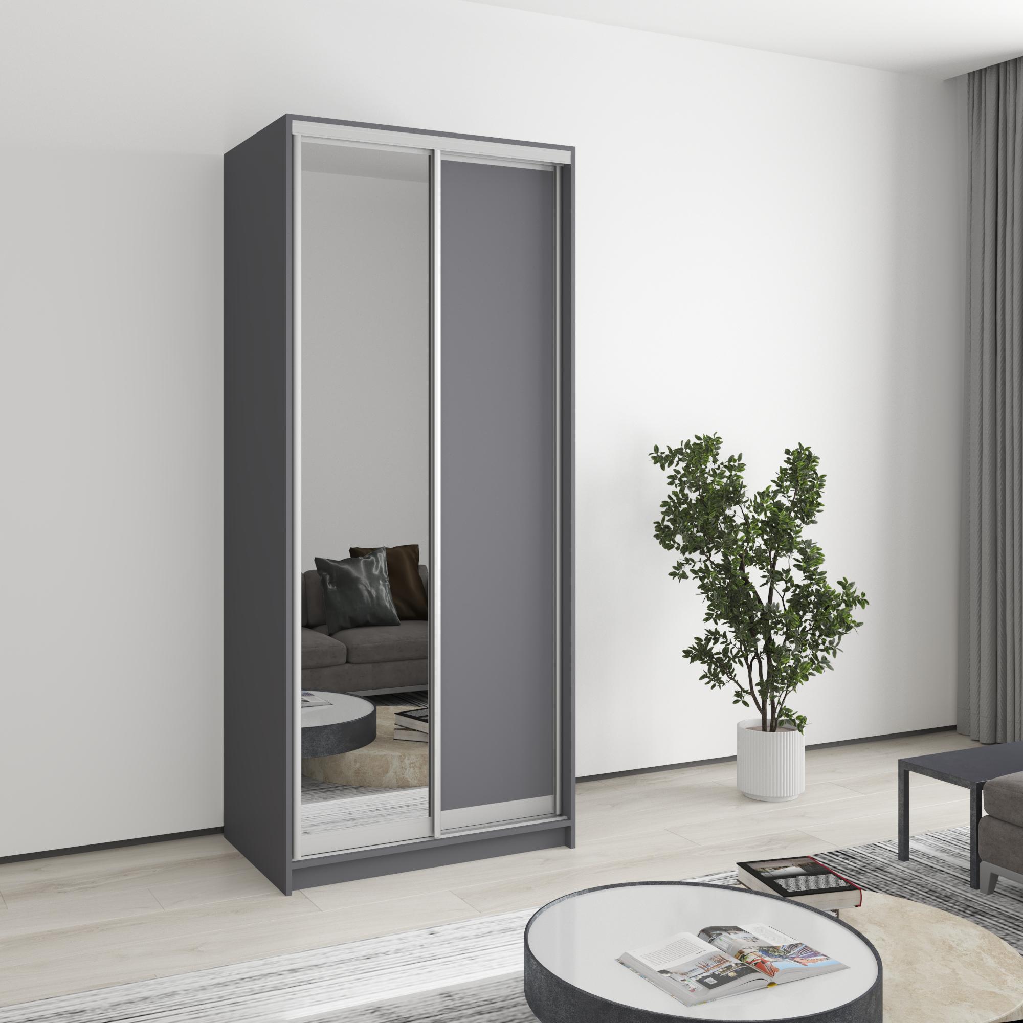 Шкаф-купе двухдверный MebelStar Стандарт AL ДСП/зеркало 90x45x210 см Антрацит (MBS-2359)