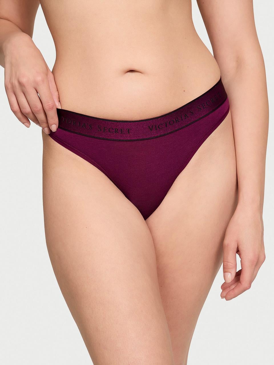 Трусики женские стринги Victoria's Secret Logo Cotton Thong L Бордовый (2126439778260)