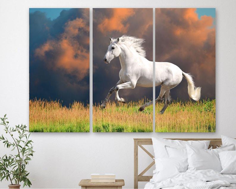 Модульная картина KIL Art Белый жеребец на холсте из трех частей 156x100 см (M3_XL_226)