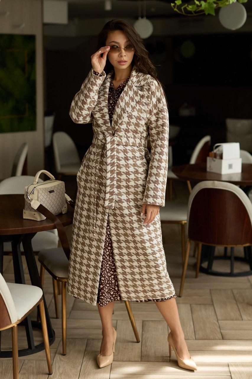 Пальто жіноче Seventeen в гусячу лапку S-M Коричневий з бежевим (1822980356) Пальто жіноче Seventeen в гусячу лапку S-M Коричневий з бежевим (1822980356)
