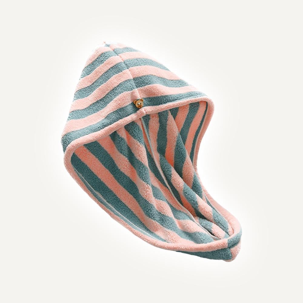 Рушник-тюрбан чалма для сушіння волосся Bestlove Рожевий в сіру полоску (HA-381) - фото 1