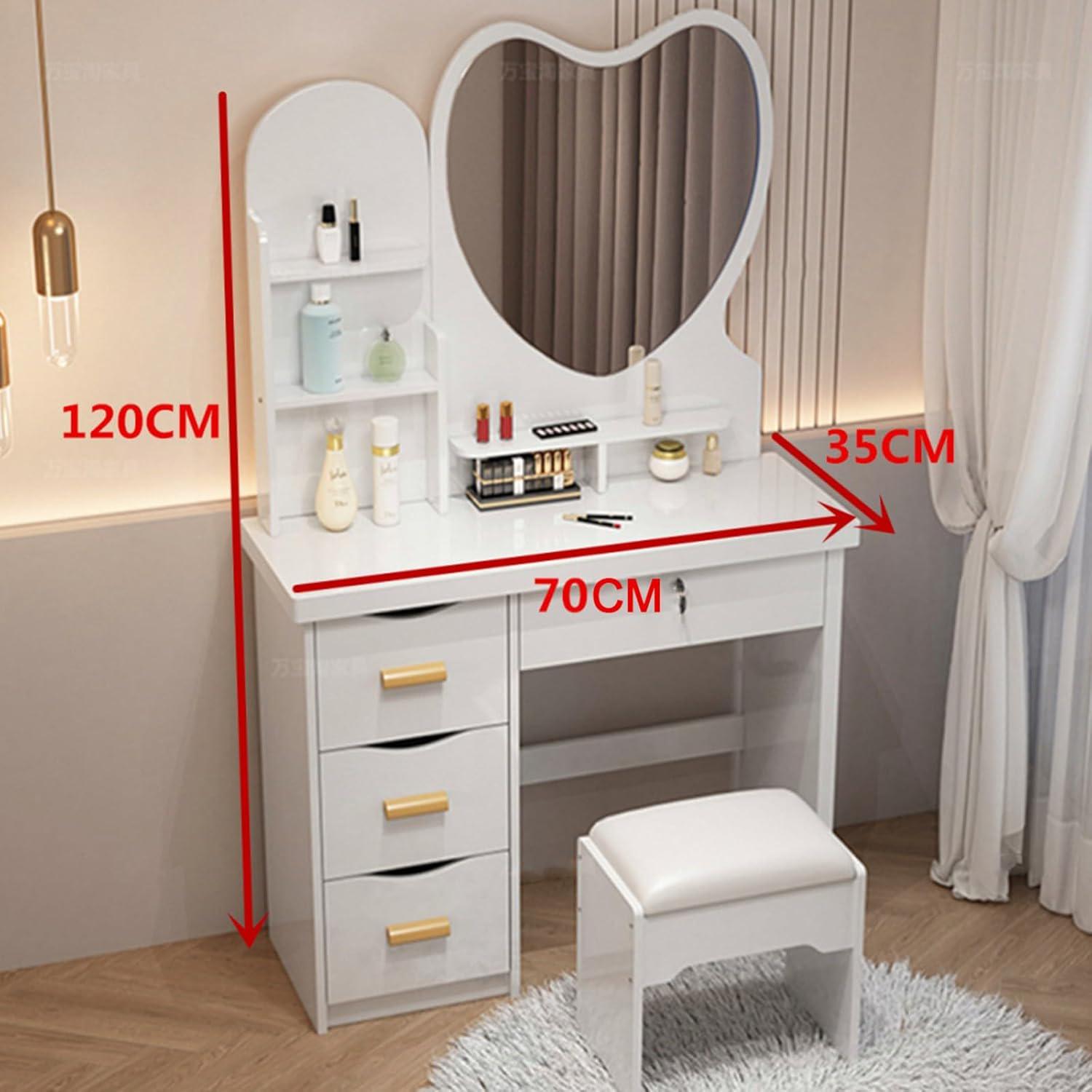 Столик для макіяжу з дзеркалом з LED підсвічуванням та пуфіком 70х35х120 см Білий (17441) - фото 3 Столик для макіяжу з дзеркалом з LED підсвічуванням та пуфіком 70х35х120 см Білий (17441) - фото 3